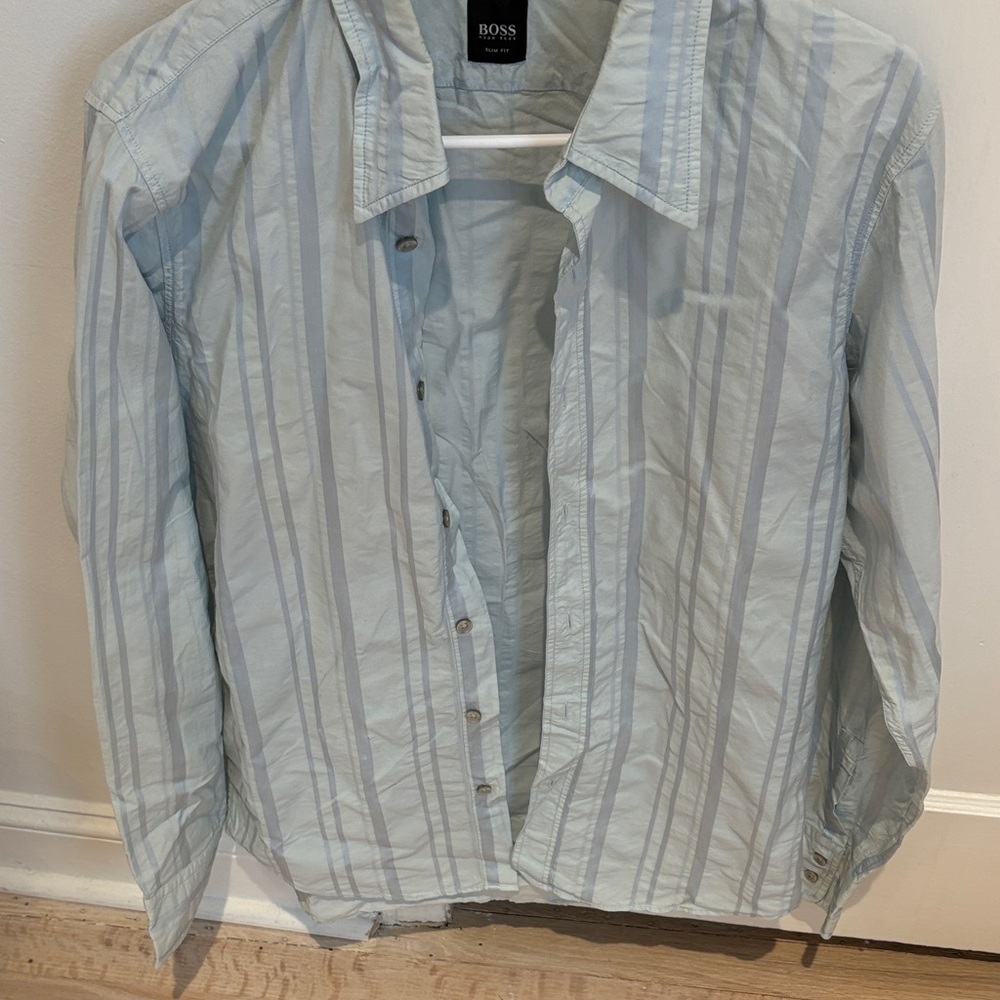 Boss Men's Pale Blue Striped Shirt Jacket medium